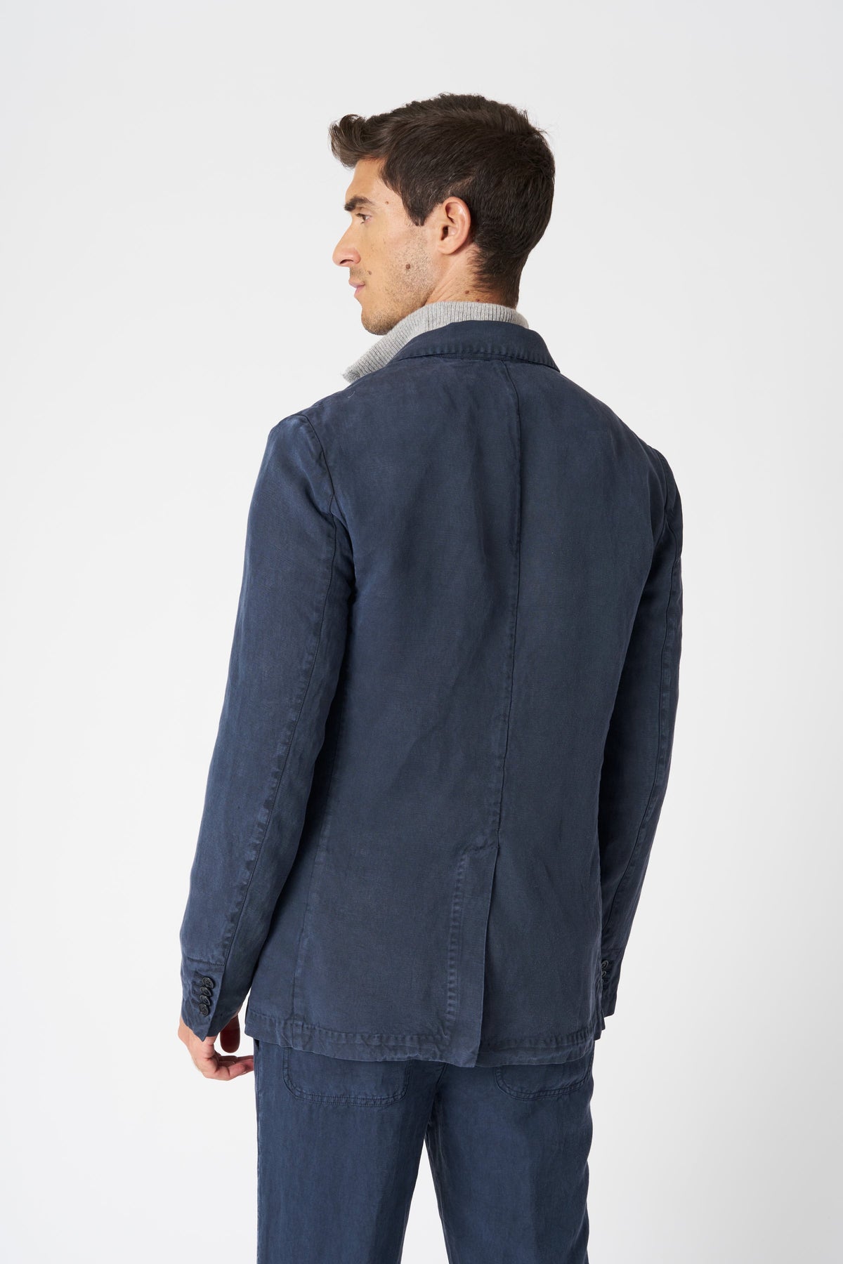 Men's Linen-Lyocell Tailored Single-Breasted Jacket – Marine, view 4