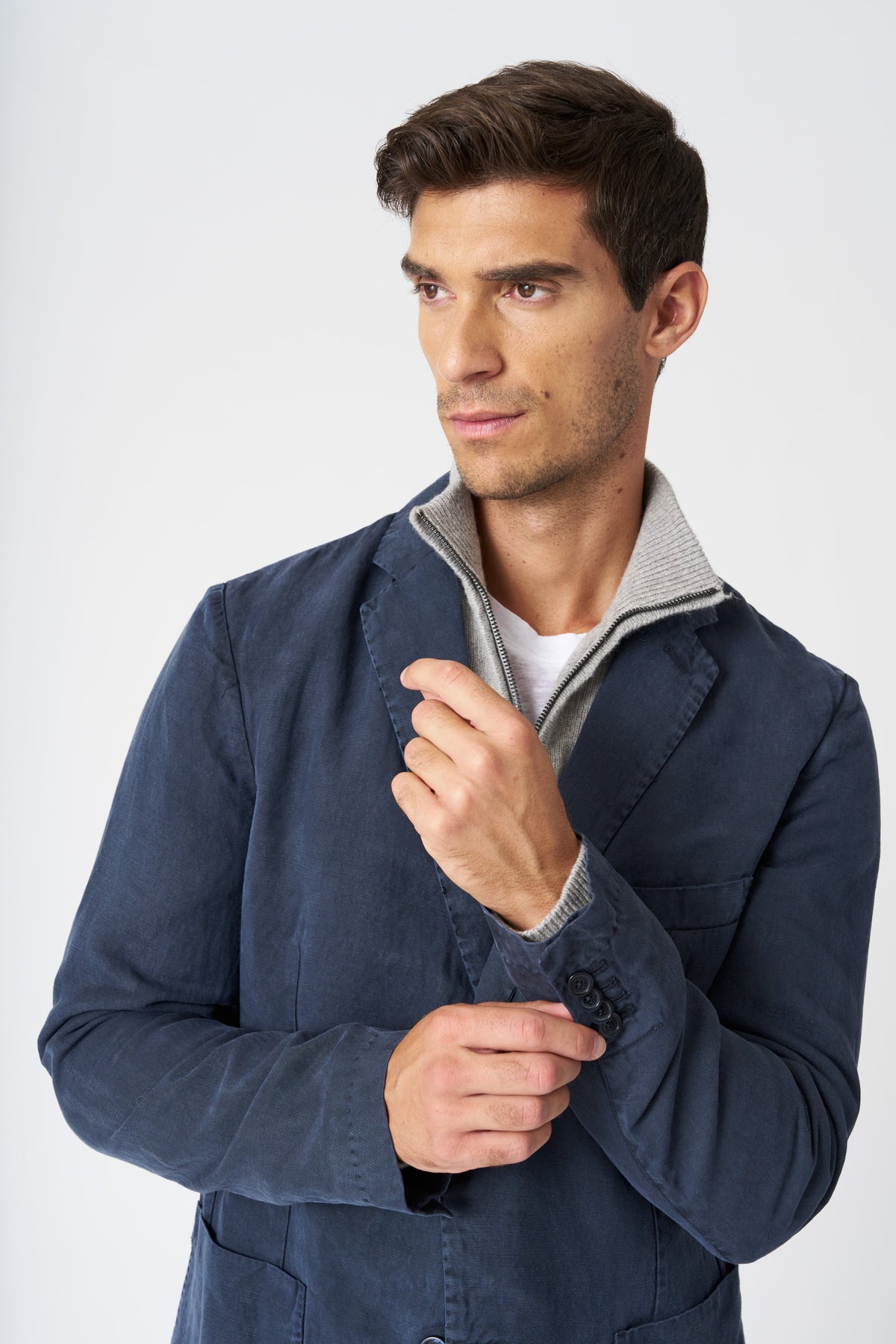 Men's Linen-Lyocell Tailored Single-Breasted Jacket – Marine, view 2
