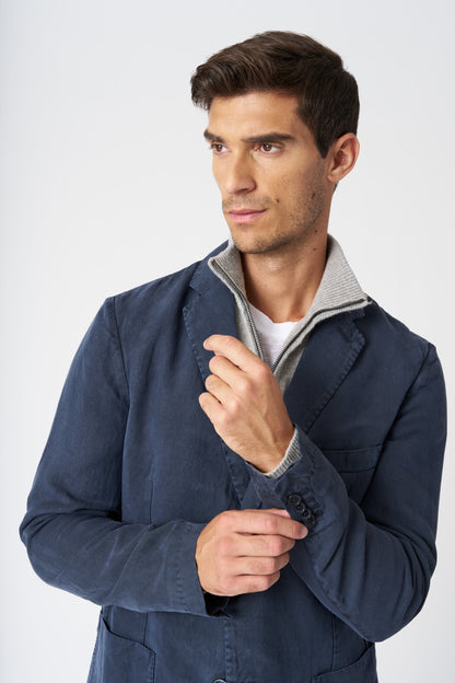 Men's Linen-Lyocell Tailored Single-Breasted Jacket – Marine, view 2