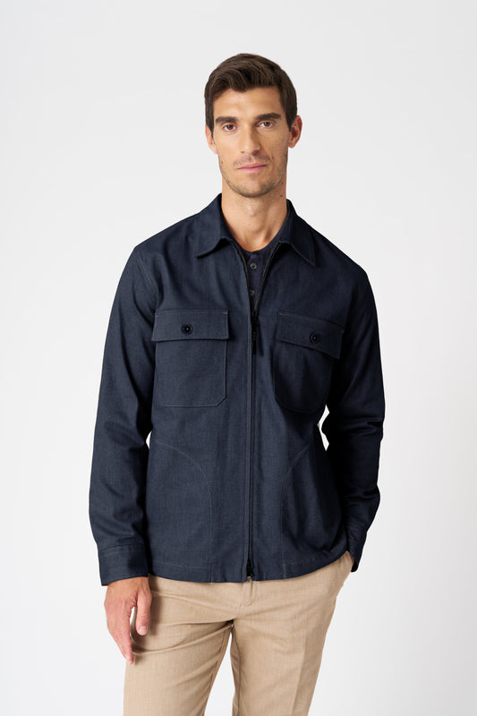 Men's Cotton Utility Jacket with Zip – Midnight Blue, view 1