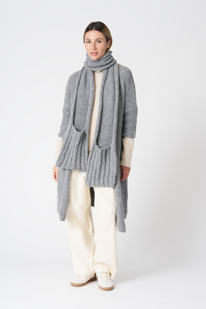 Women's Long Knit Cardigan with Sequins – Stone, view 1