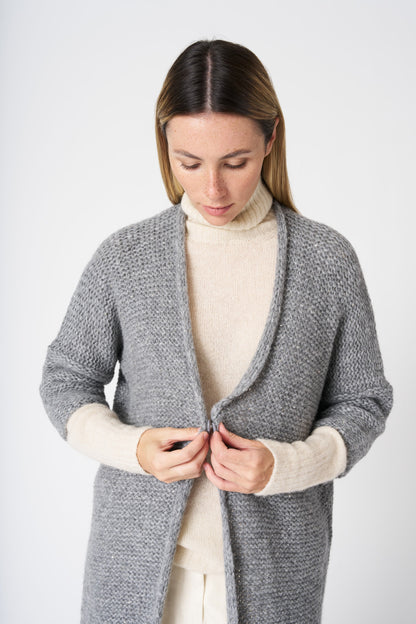 Women's Long Knit Cardigan with Sequins – Stone, view 2