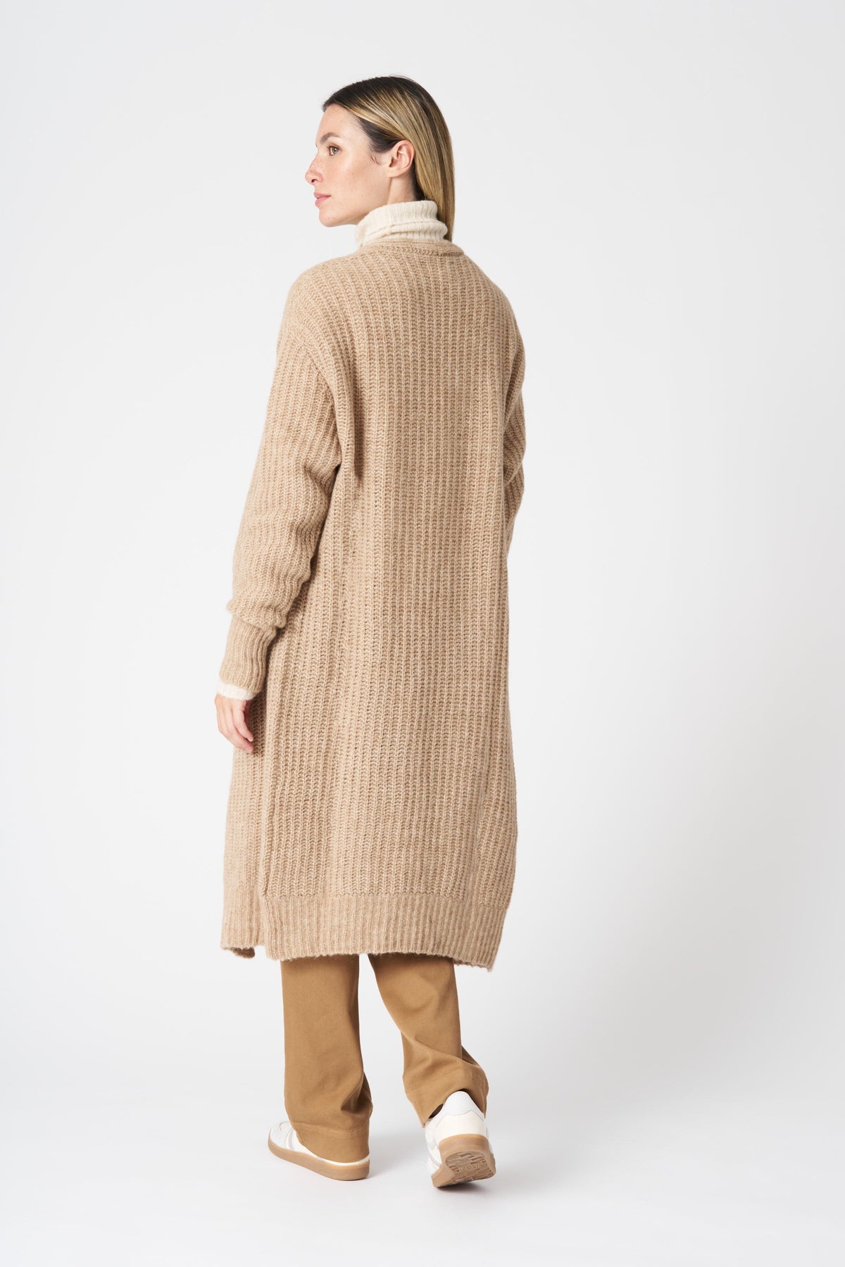 Women's Long Knit Cardigan – Ecru, view 3
