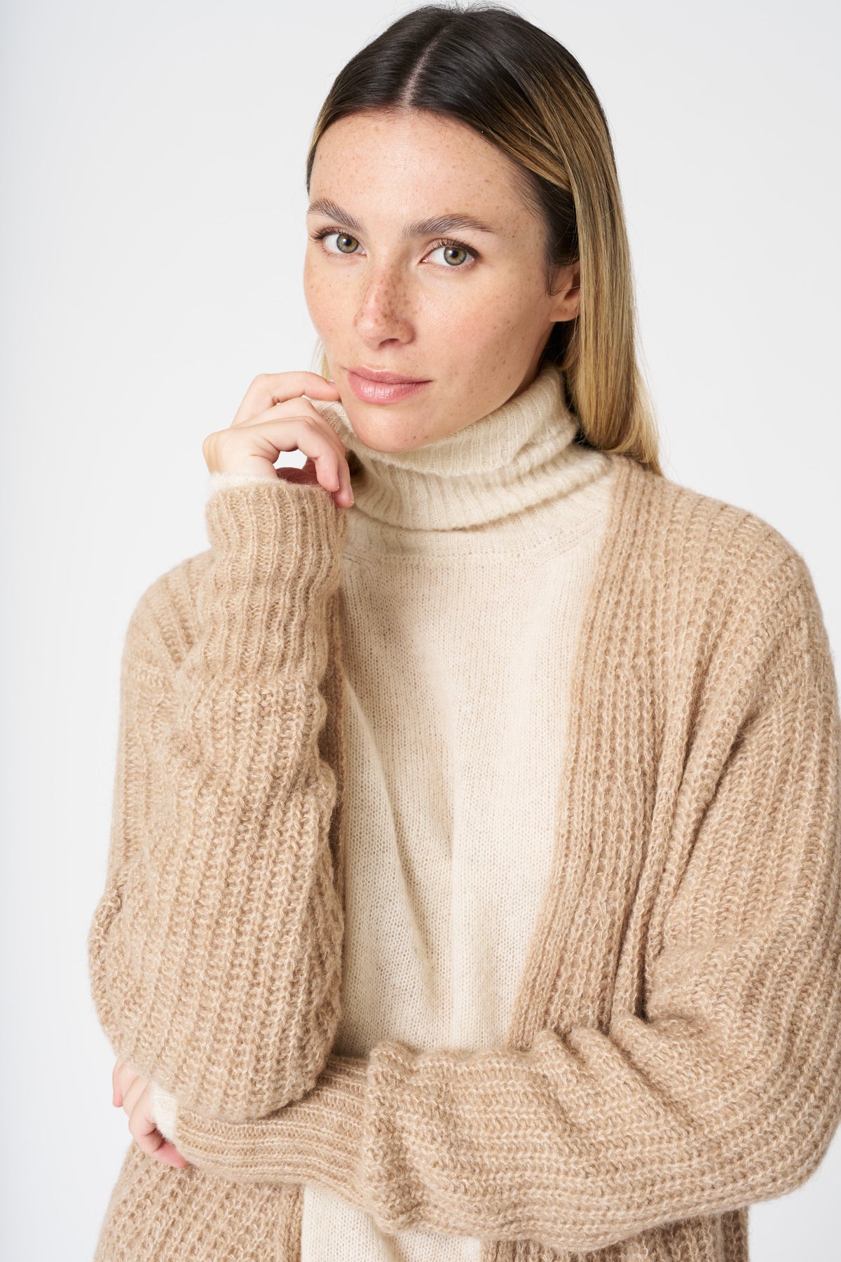 Women's Long Knit Cardigan – Ecru, view 2