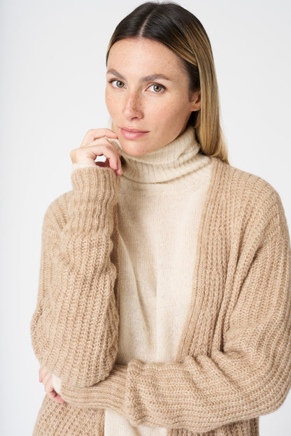 Women's Long Knit Cardigan – Ecru, view 2