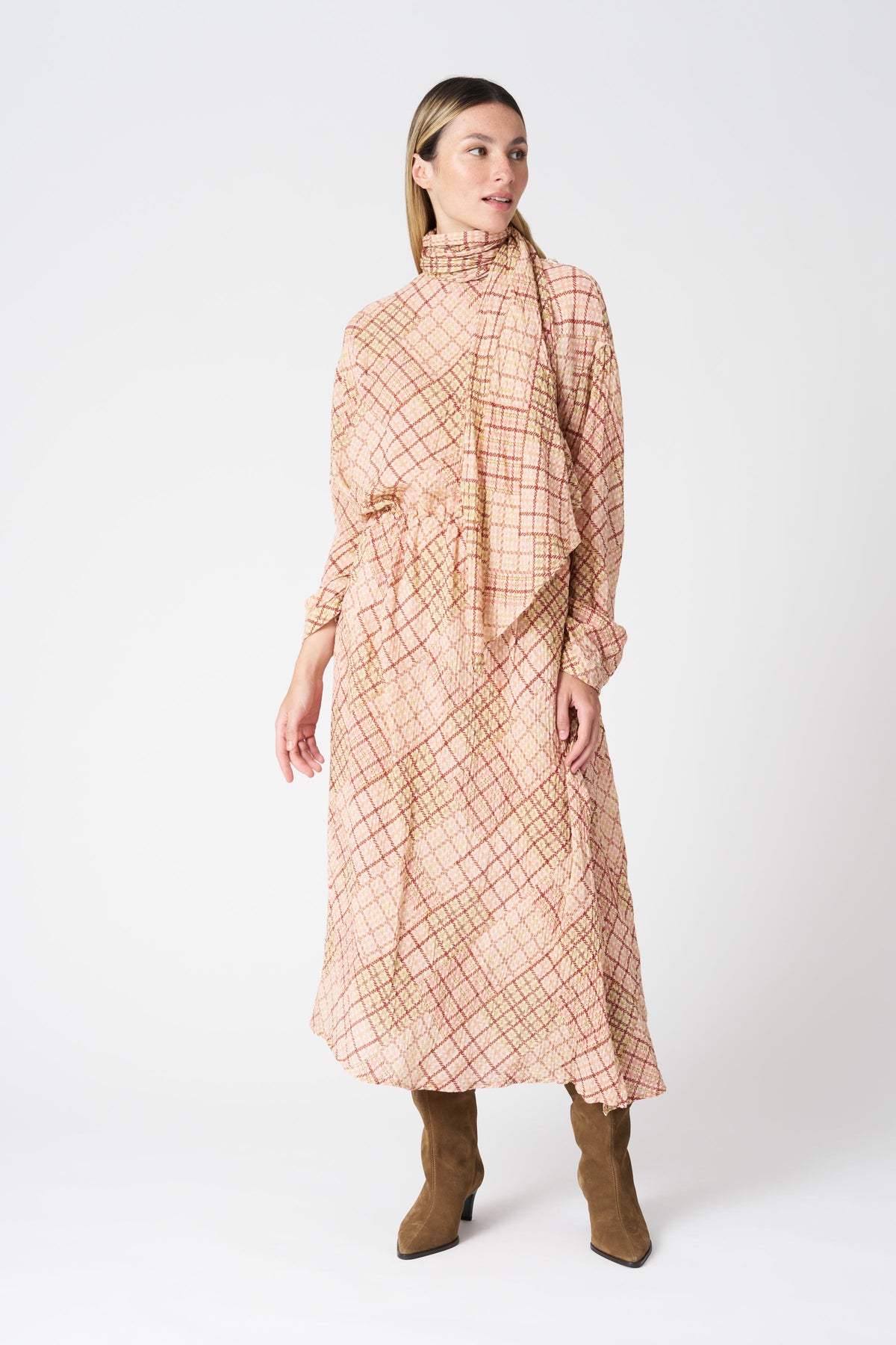 Women's Cotton Geometric-Print Long Dress – Pink Print, view 1