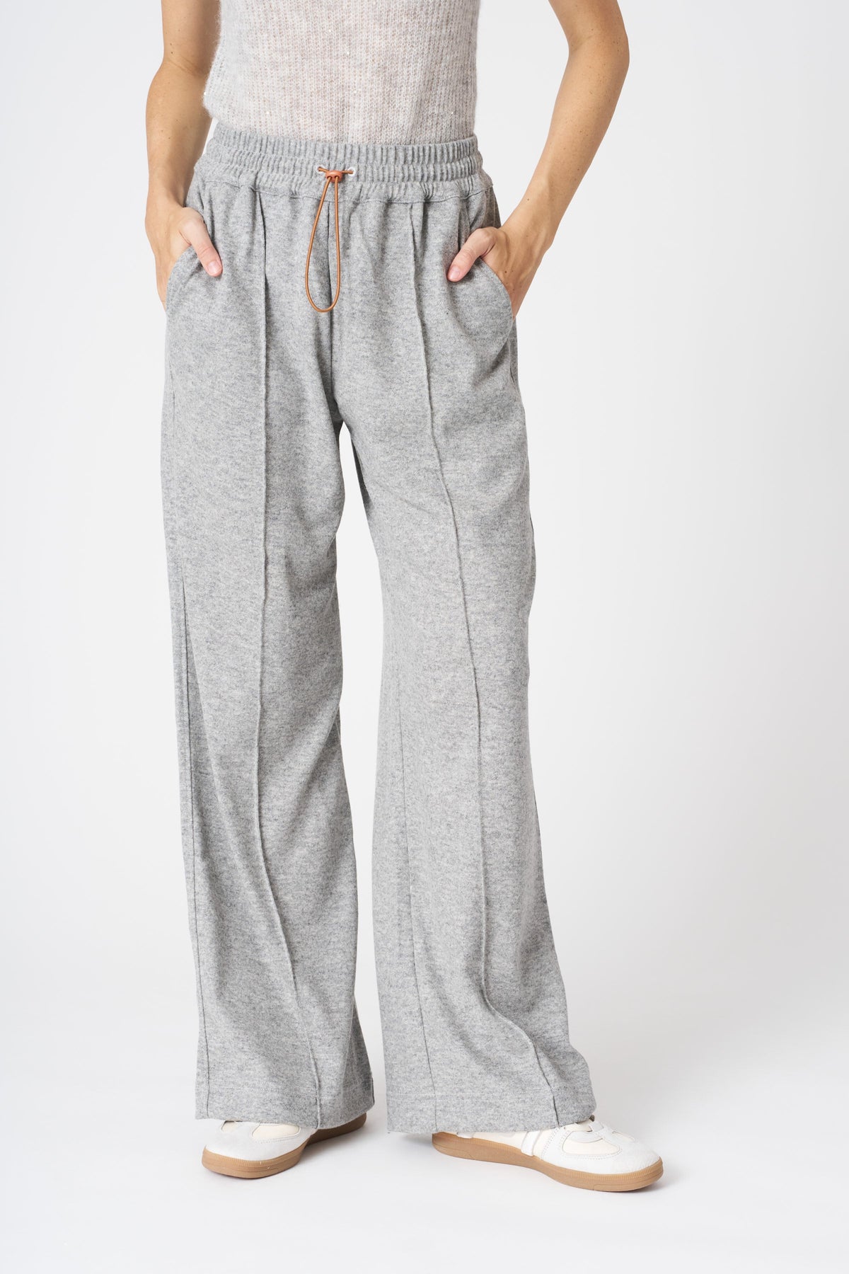 Women's Knit Pants with Drawstring – Grey, view 3