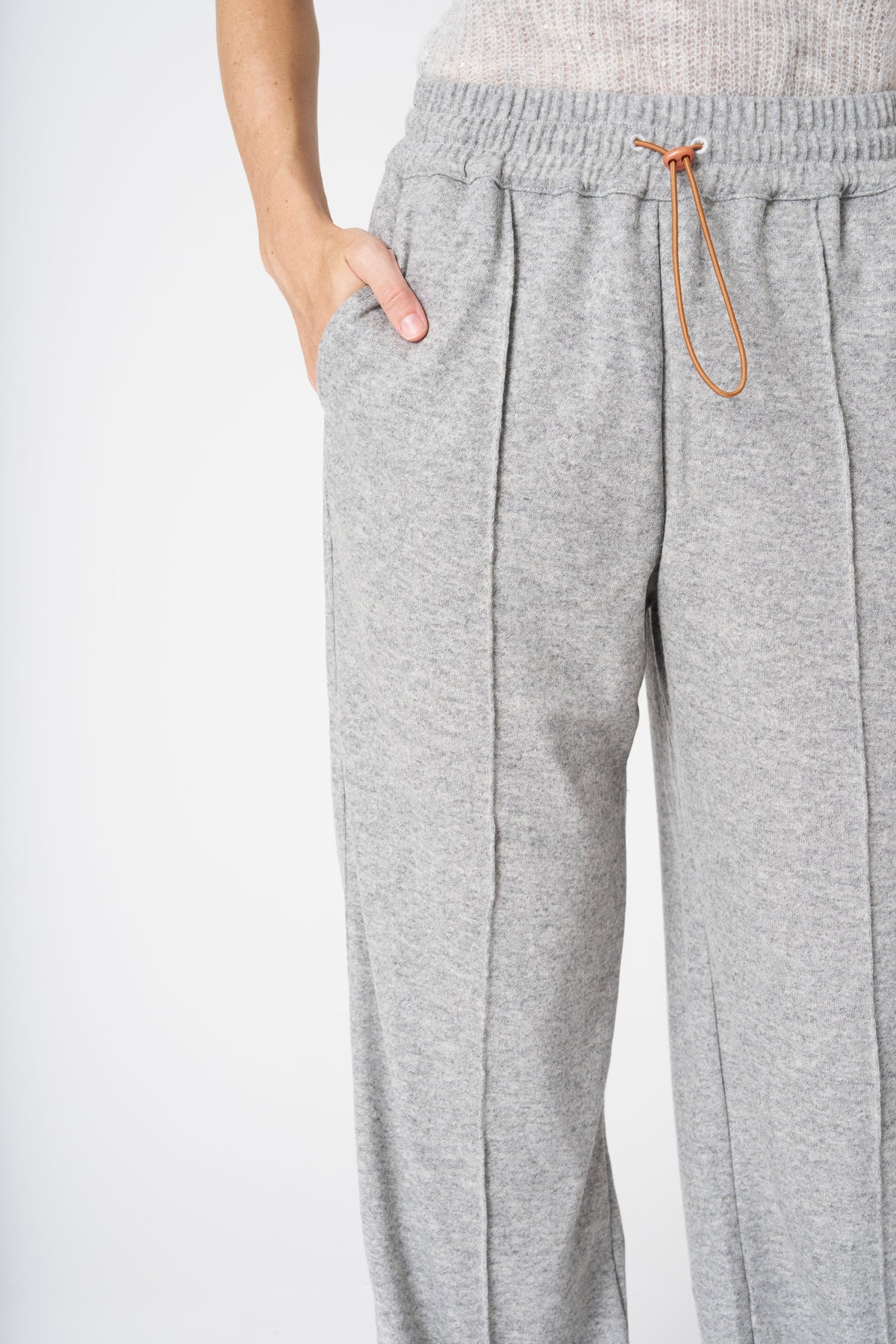 Women's Knit Pants with Drawstring – Grey, view 2
