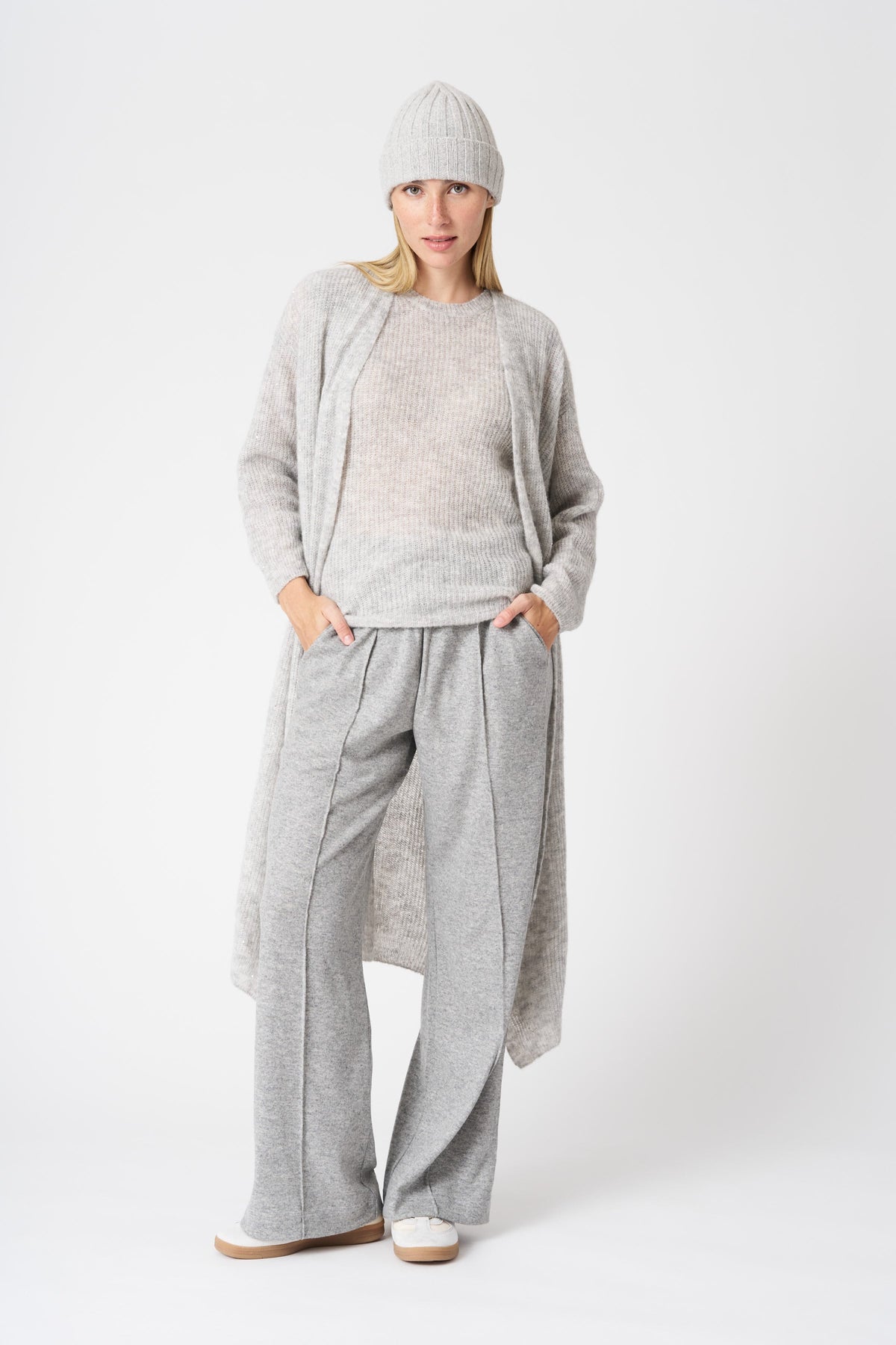Women's Knit Pants with Drawstring – Grey, view 1