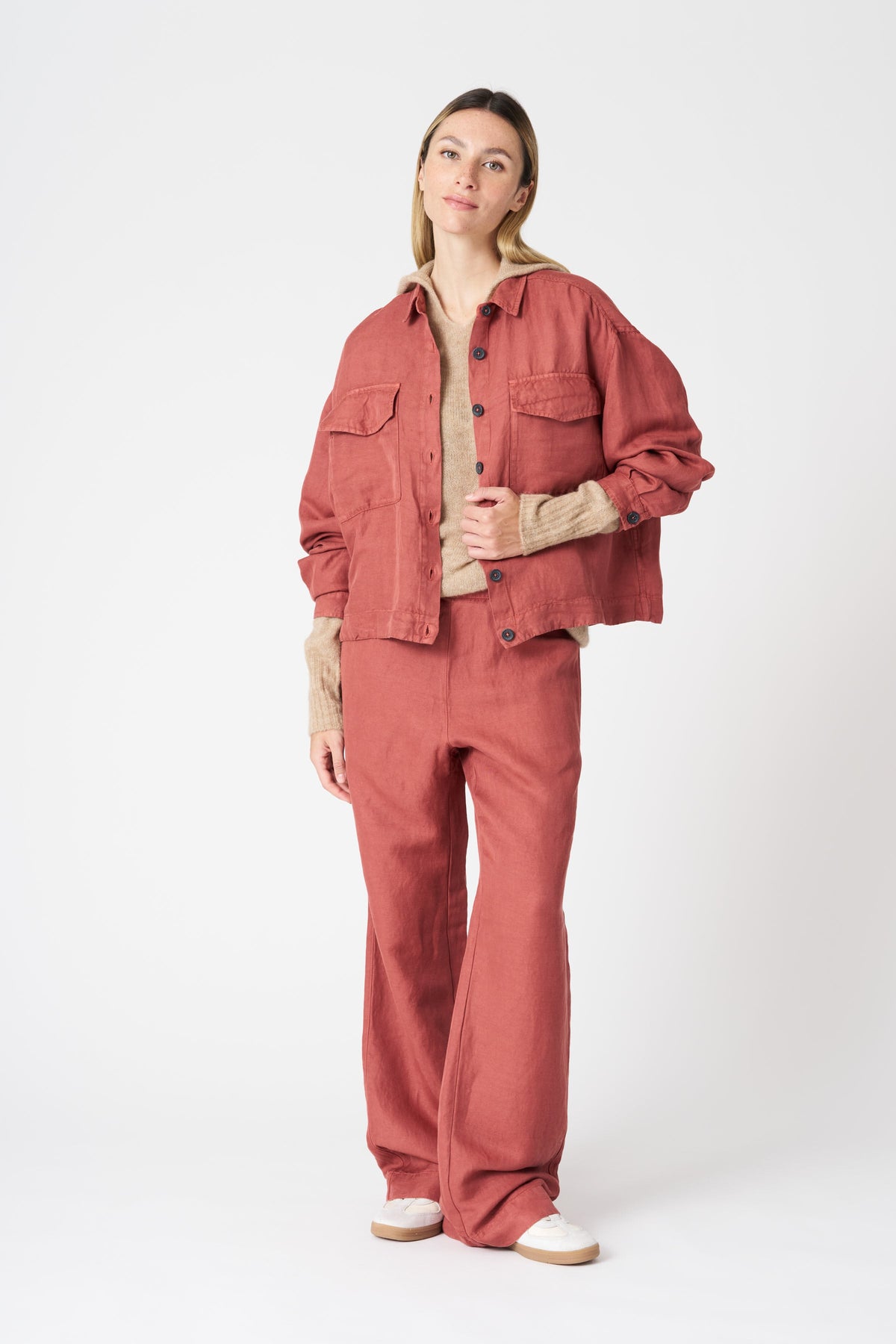 Women's Linen Relaxed Jacket – Burned, view 3