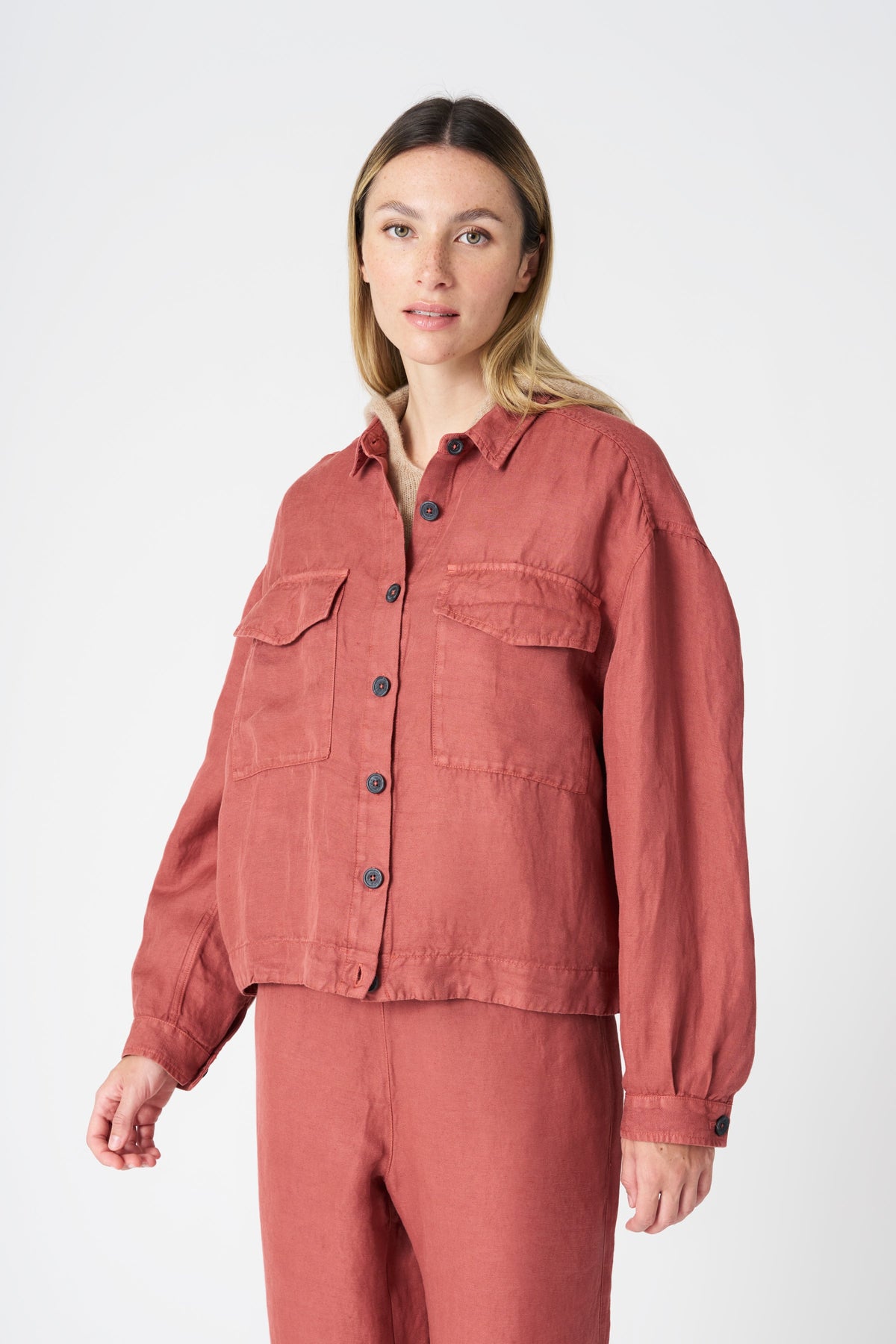 Women's Linen Relaxed Jacket – Burned, view 1