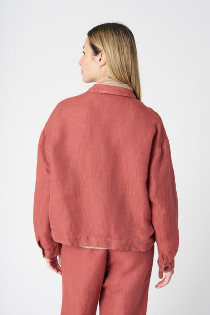 Women's Linen Relaxed Jacket – Burned, view 4
