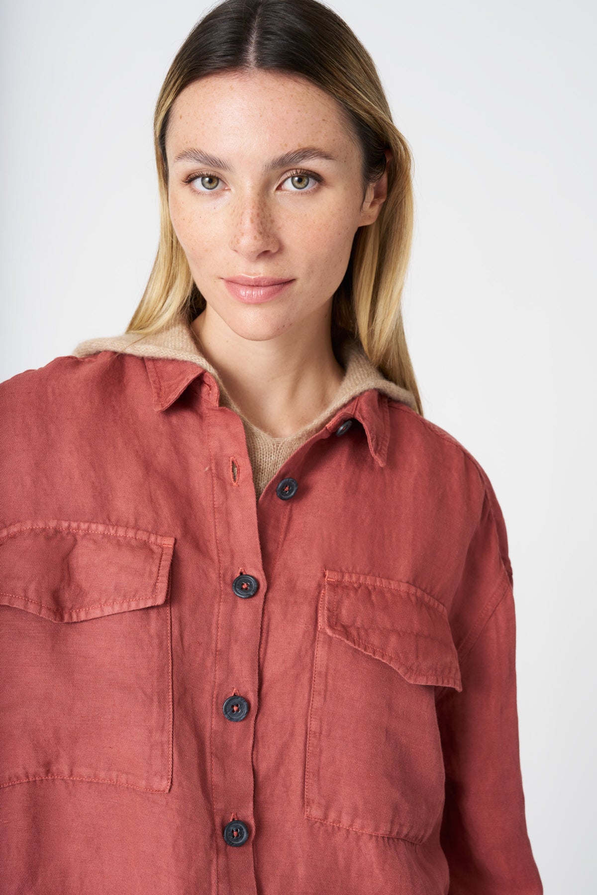 Women's Linen Relaxed Jacket – Burned, view 2
