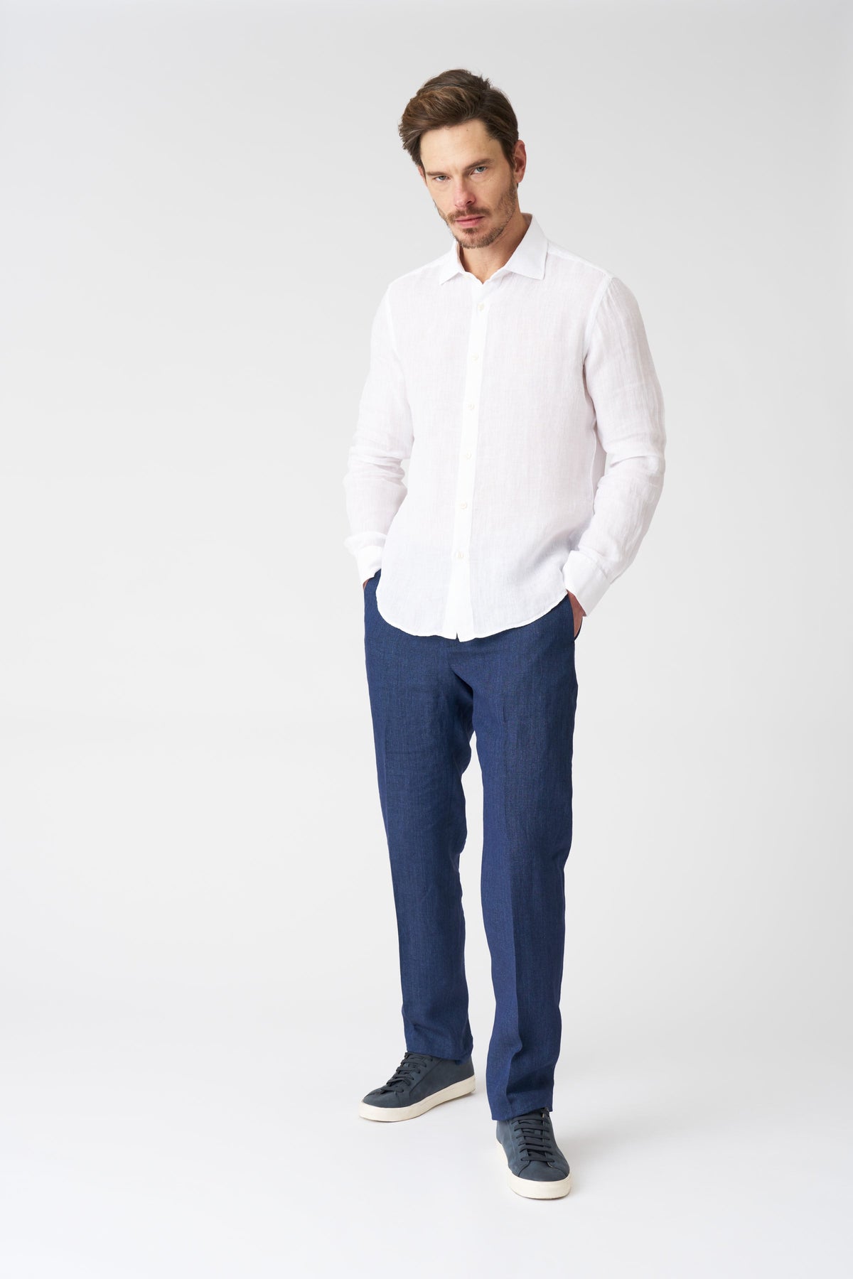 Men's Classic Slim Fit Light Linen Shirt – White, view 3