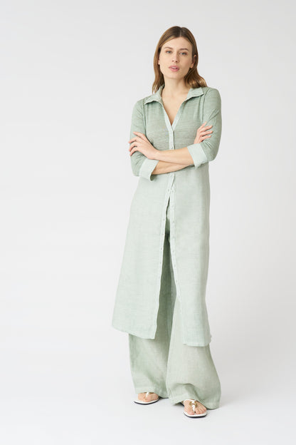 Women's 'Kat' Linen Shirt Dress – Pistache Soft Fade, view 3