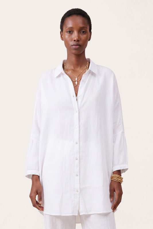 Women's Linen Oversized Tunic Shirt – White, view 1