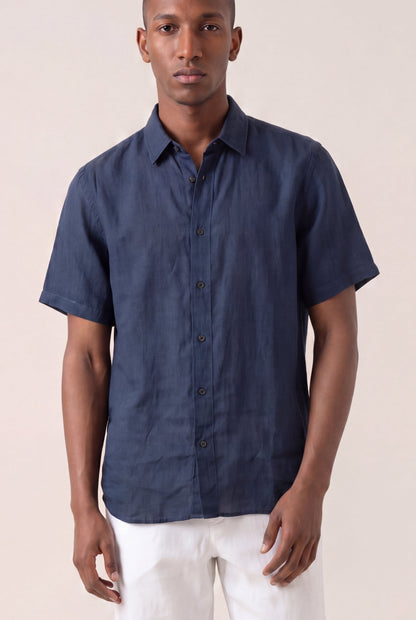 Men's Contemporary Fit Linen Shirt – Navy Fade, view 1