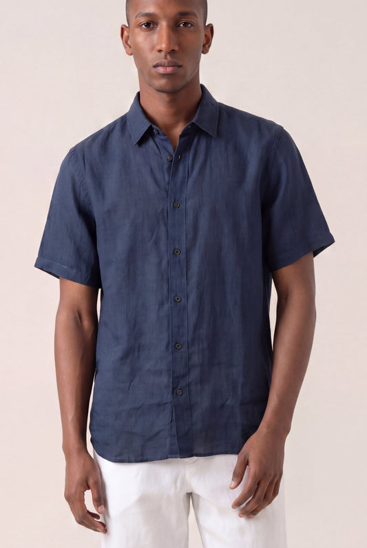 Men's Contemporary Fit Linen Shirt – Navy Fade, view 1