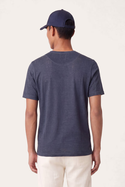 Men's Linen Regular Fit Crewneck T-Shirt – Navy Fade, view 3