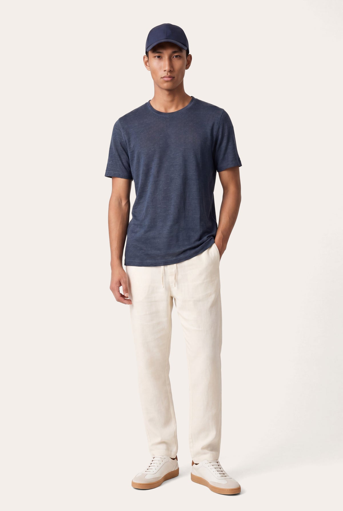 Men's Linen Regular Fit Crewneck T-Shirt – Navy Fade, view 2