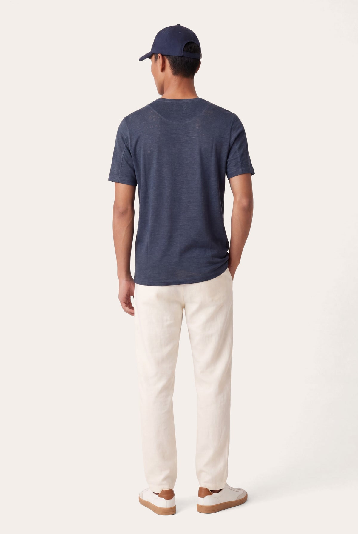 Men's Linen Regular Fit Crewneck T-Shirt – Navy Fade, view 4