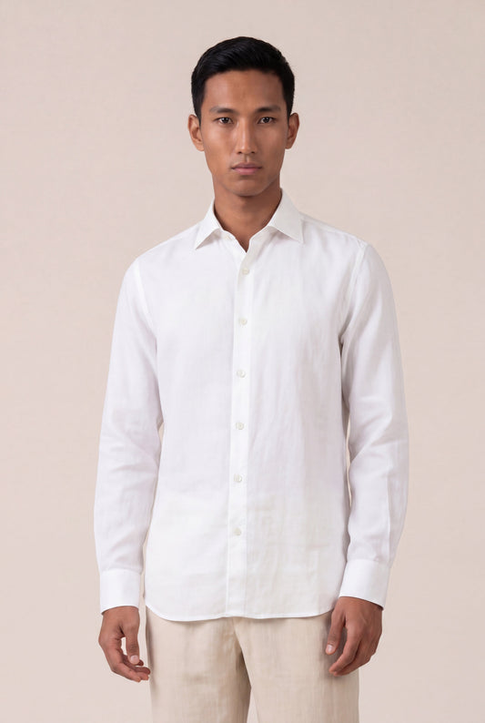 Men's Classic Linen Long-Sleeve Shirt – White, view 1