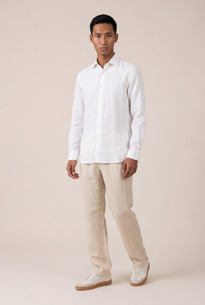 Men's Classic Linen Long-Sleeve Shirt – White, view 2
