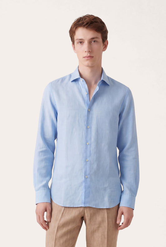 Men's Classic Linen Long-Sleeve Shirt – Sky, view 1