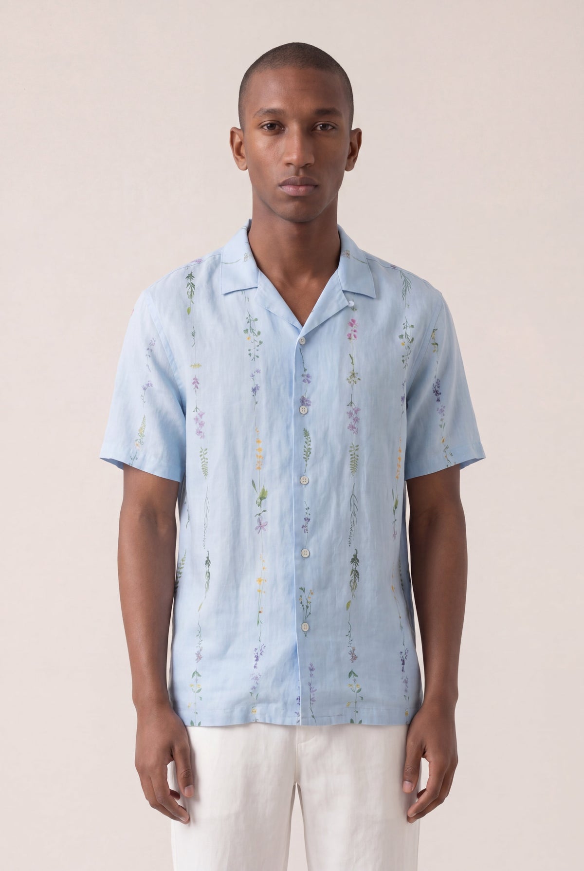 Men's Botanical Print Short-Sleeve Shirt – Baby Blue, view 1