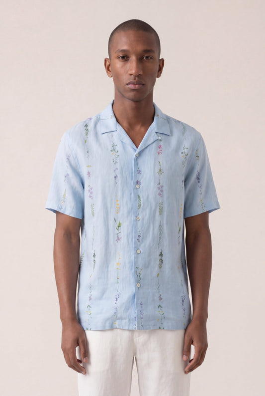 Men's Botanical Print Short-Sleeve Shirt – Baby Blue, view 1