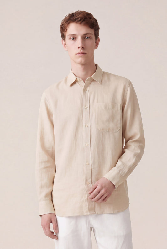 Men's Long-Sleeve Linen Button-Up Shirt – Safari Soft Fade, view 1