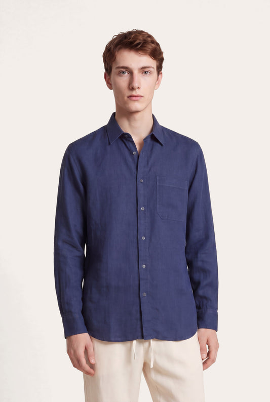 Men's Long-Sleeve Linen Button-Up Shirt – Navy Fade, view 1