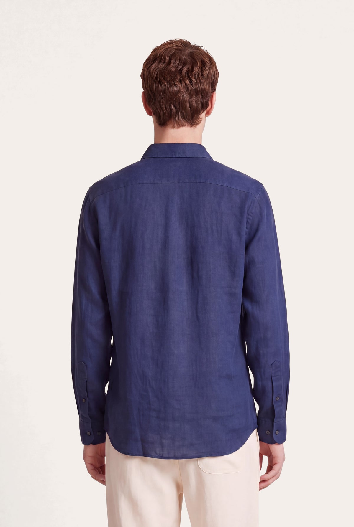 Men's Long-Sleeve Linen Button-Up Shirt – Navy Fade, view 3