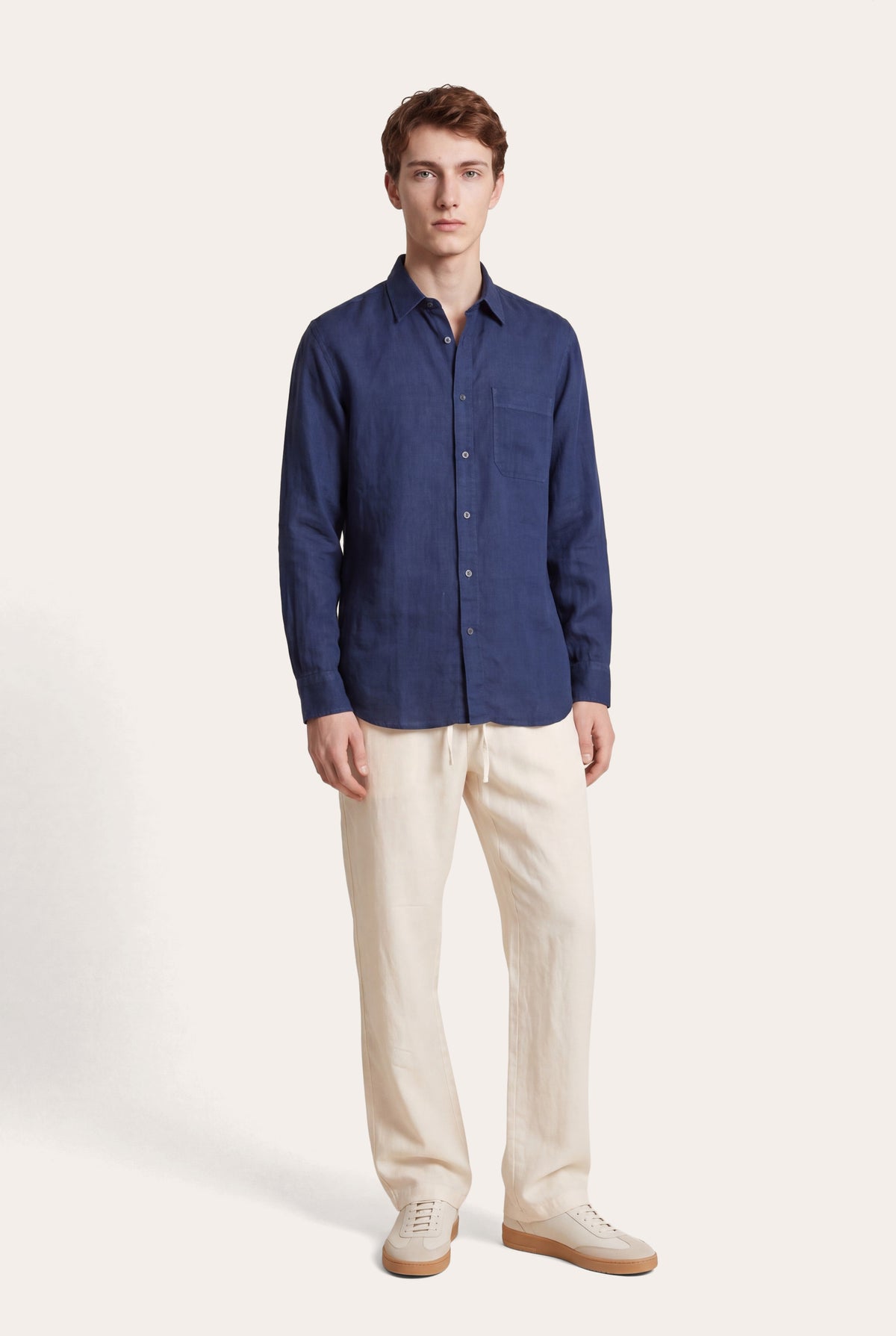 Men's Long-Sleeve Linen Button-Up Shirt – Navy Fade, view 2