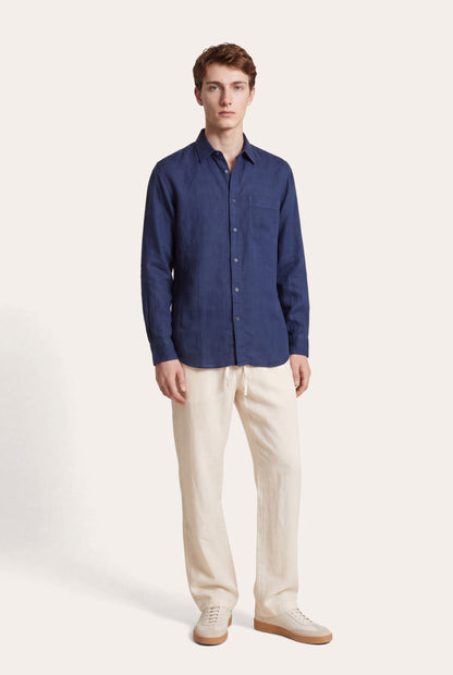 Men's Long-Sleeve Linen Button-Up Shirt – Navy Fade, view 2