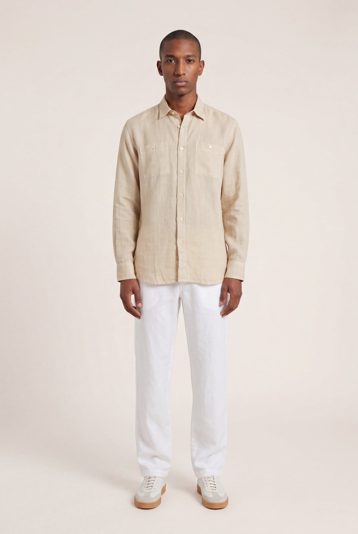 Men's Long-Sleeve Linen Shirt with Dual Pockets – Safari Soft Fade, view 2