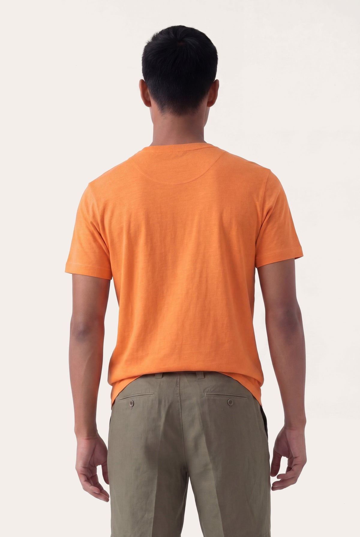 Men's Linen Slim Fit V-Neck T-Shirt – Tangerine, view 3