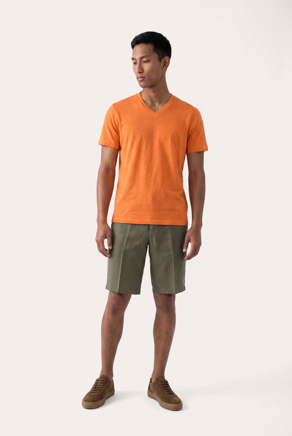 Men's Linen Slim Fit V-Neck T-Shirt – Tangerine, view 2
