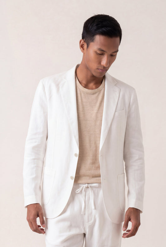Men's Linen Tailored Blazer – White, view 1