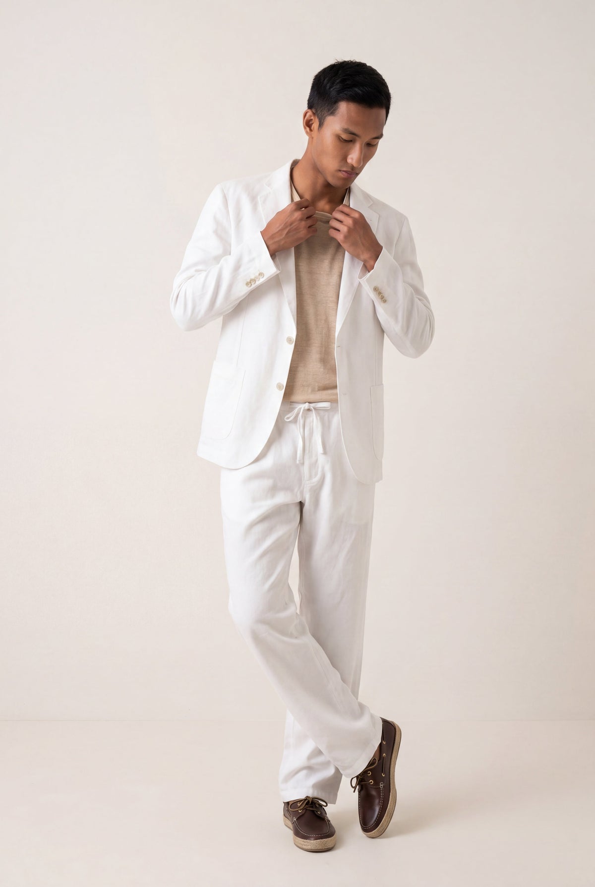 Men's Linen Tailored Blazer – White, view 2