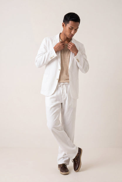 Men's Linen Tailored Blazer – White, view 2