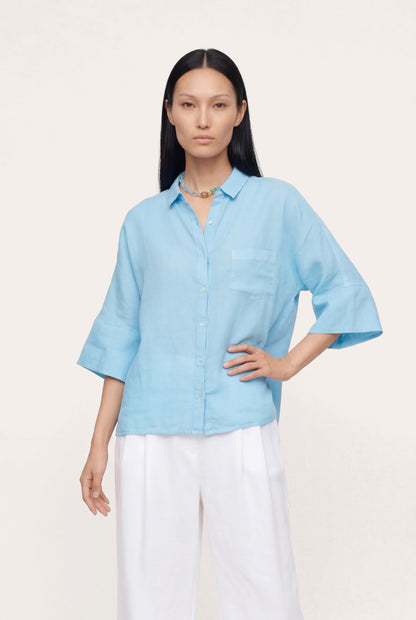 Women's Linen Relaxed-Fit Shirt with Chest Pocket – Navy Fade, view 10