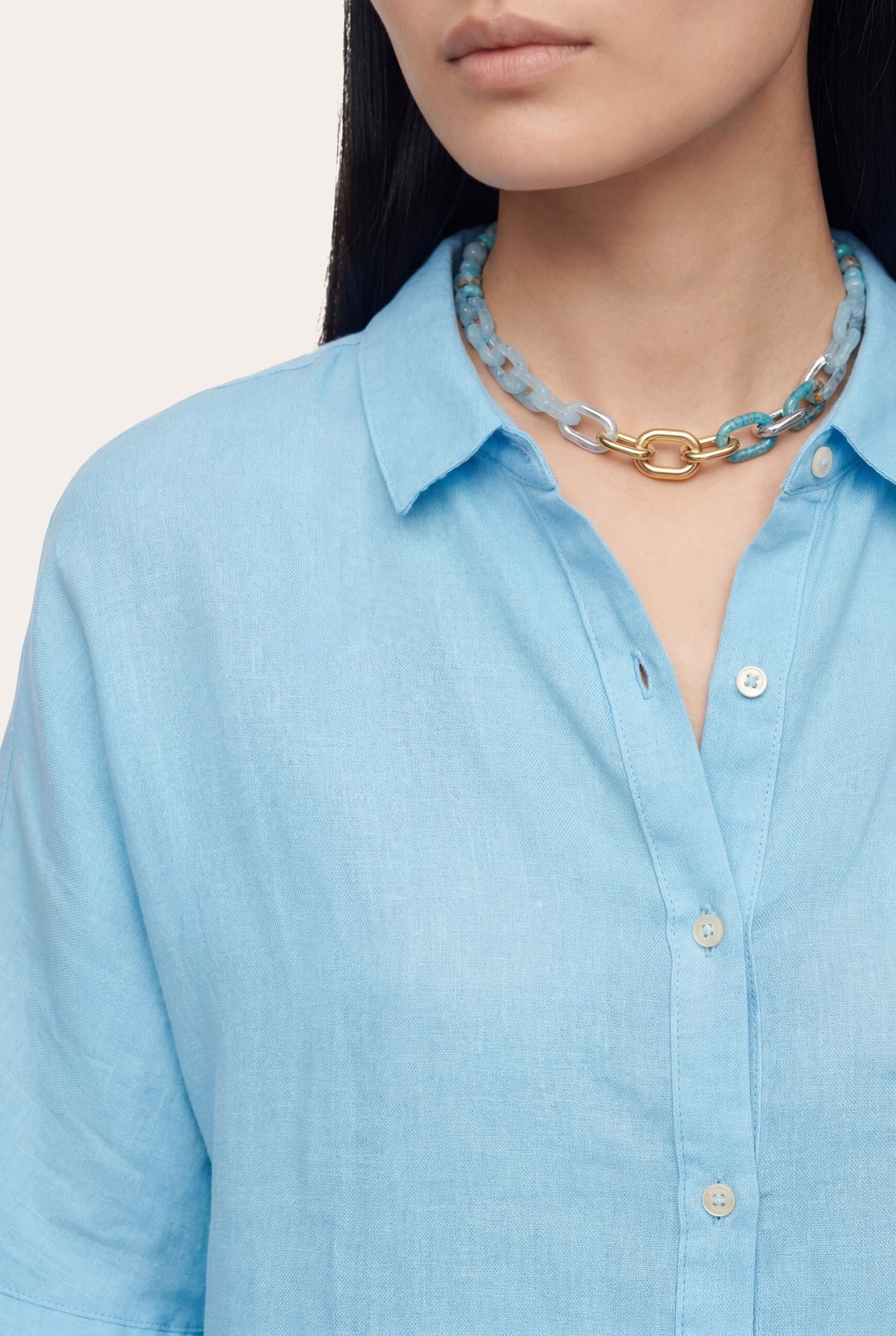 Women's Linen Relaxed-Fit Shirt with Chest Pocket – Navy Fade, view 12