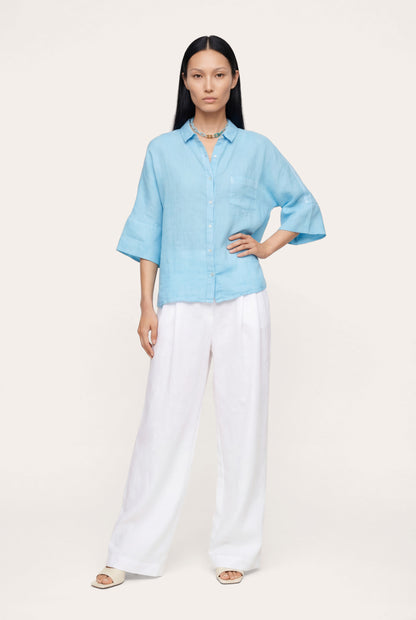 Women's Linen Relaxed-Fit Shirt with Chest Pocket – Navy Fade, view 8
