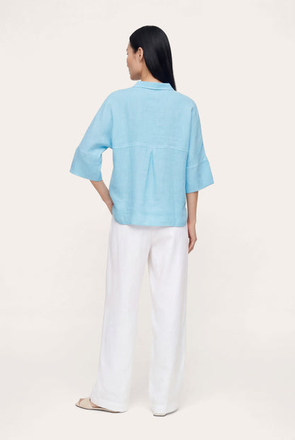 Women's Linen Relaxed-Fit Shirt with Chest Pocket – Navy Fade, view 9