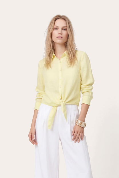 Women's Front-Tie Linen Shirt – Navy Fade, view 12