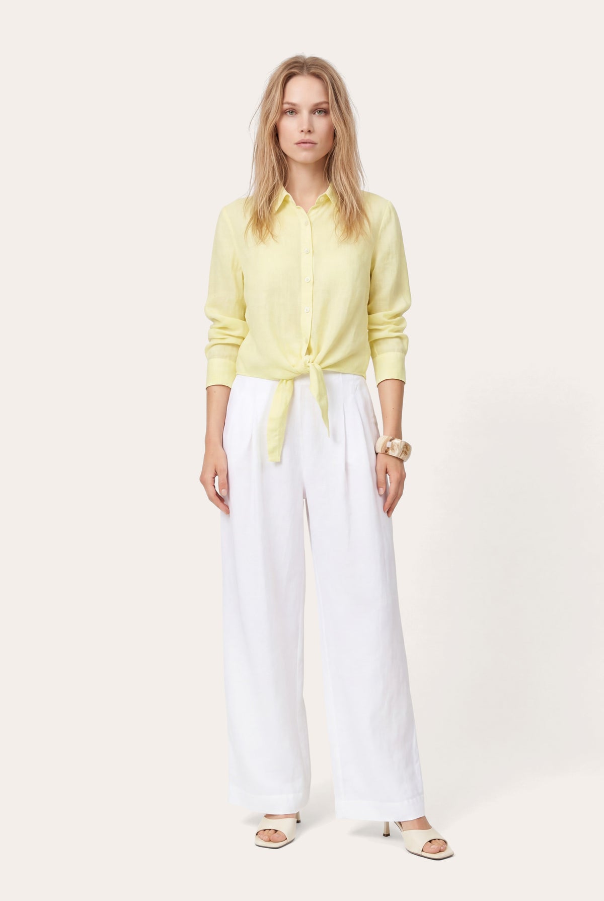 Women's Front-Tie Linen Shirt – Navy Fade, view 10