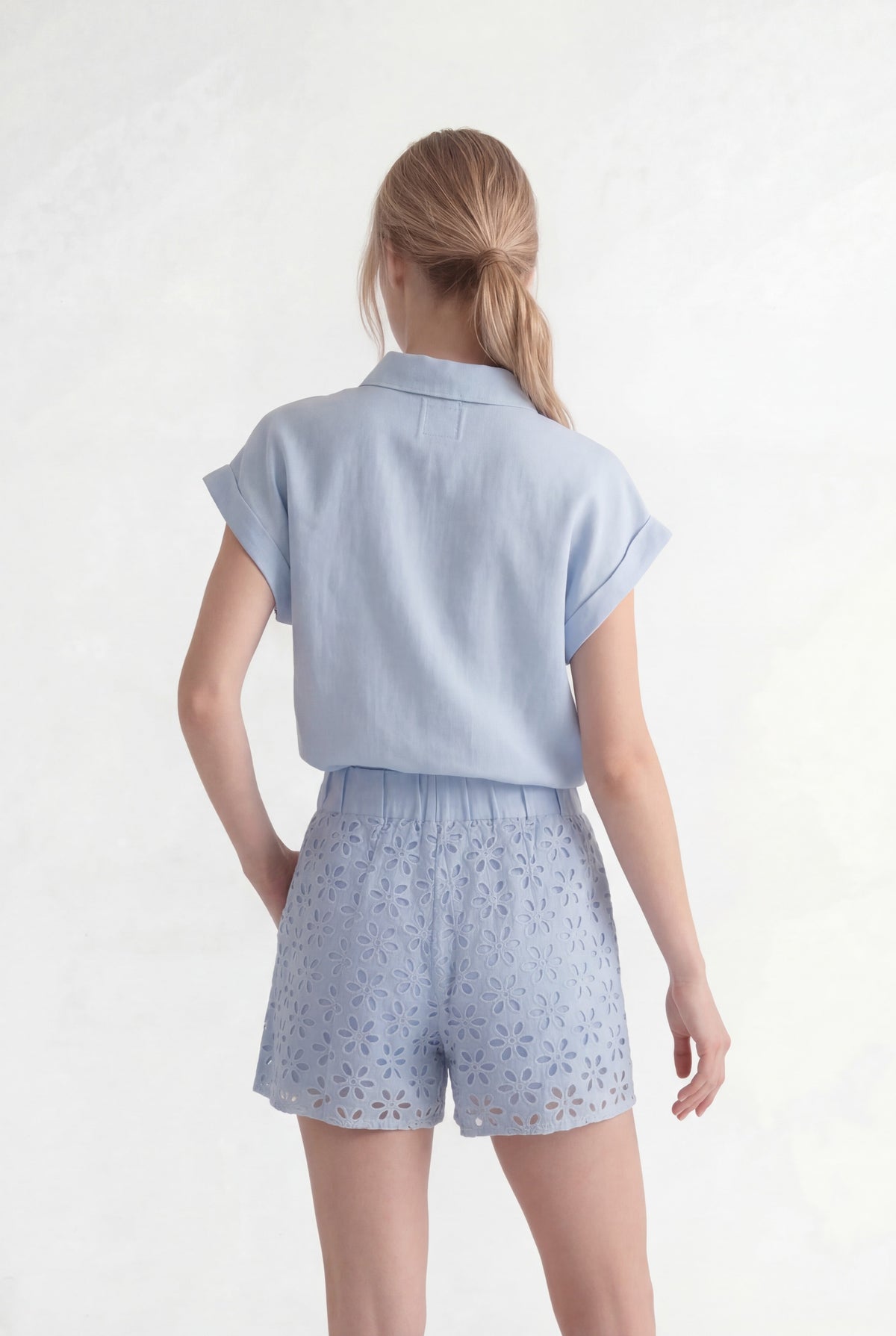 Women's Regular-Fit Short-Sleeved Linen Tie-Front Shirt – Placid Blue, view 5