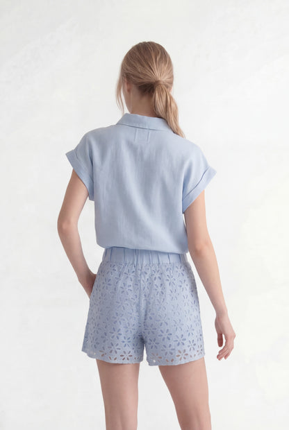 Women's Regular-Fit Short-Sleeved Linen Tie-Front Shirt – Placid Blue, view 5