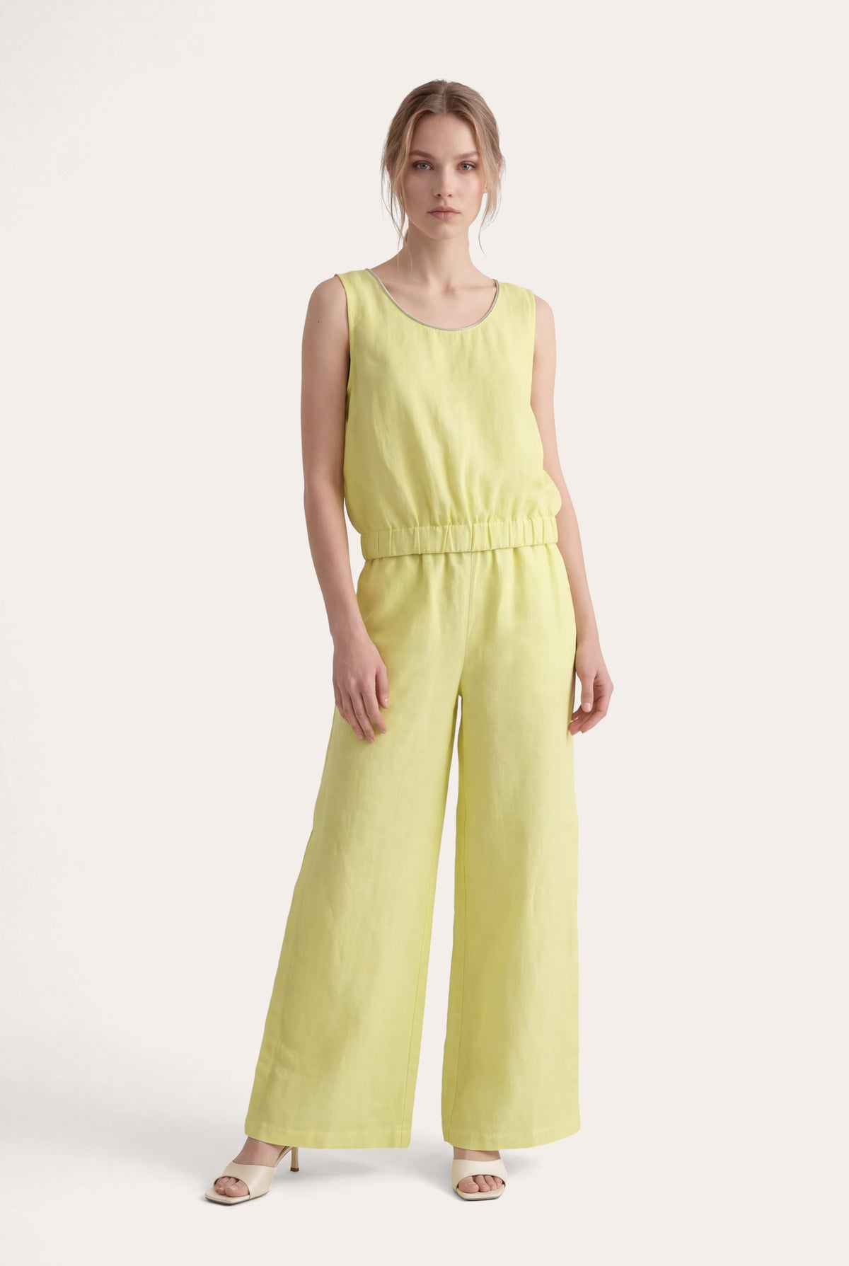 Women's Embellished Linen Wide-Leg Jumpsuit – Cedro Soft, view 2